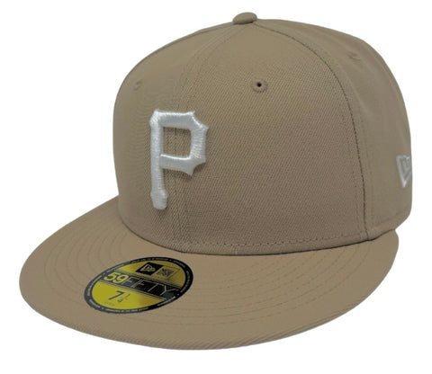 Pittsburgh Pirates Fitted New Era 59FIFTY Camel Cap Hat Grey UV
