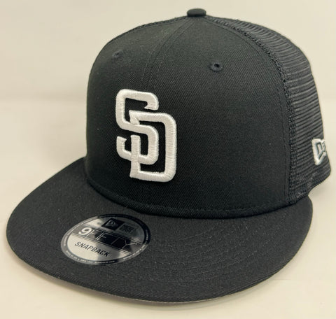 San Diego Padres Snapback New Era Black Mesh Trucker Cap Hat Grey UV