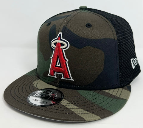 Anaheim Angels Snapback New Era Camo Mesh Trucker Cap Hat Grey UV