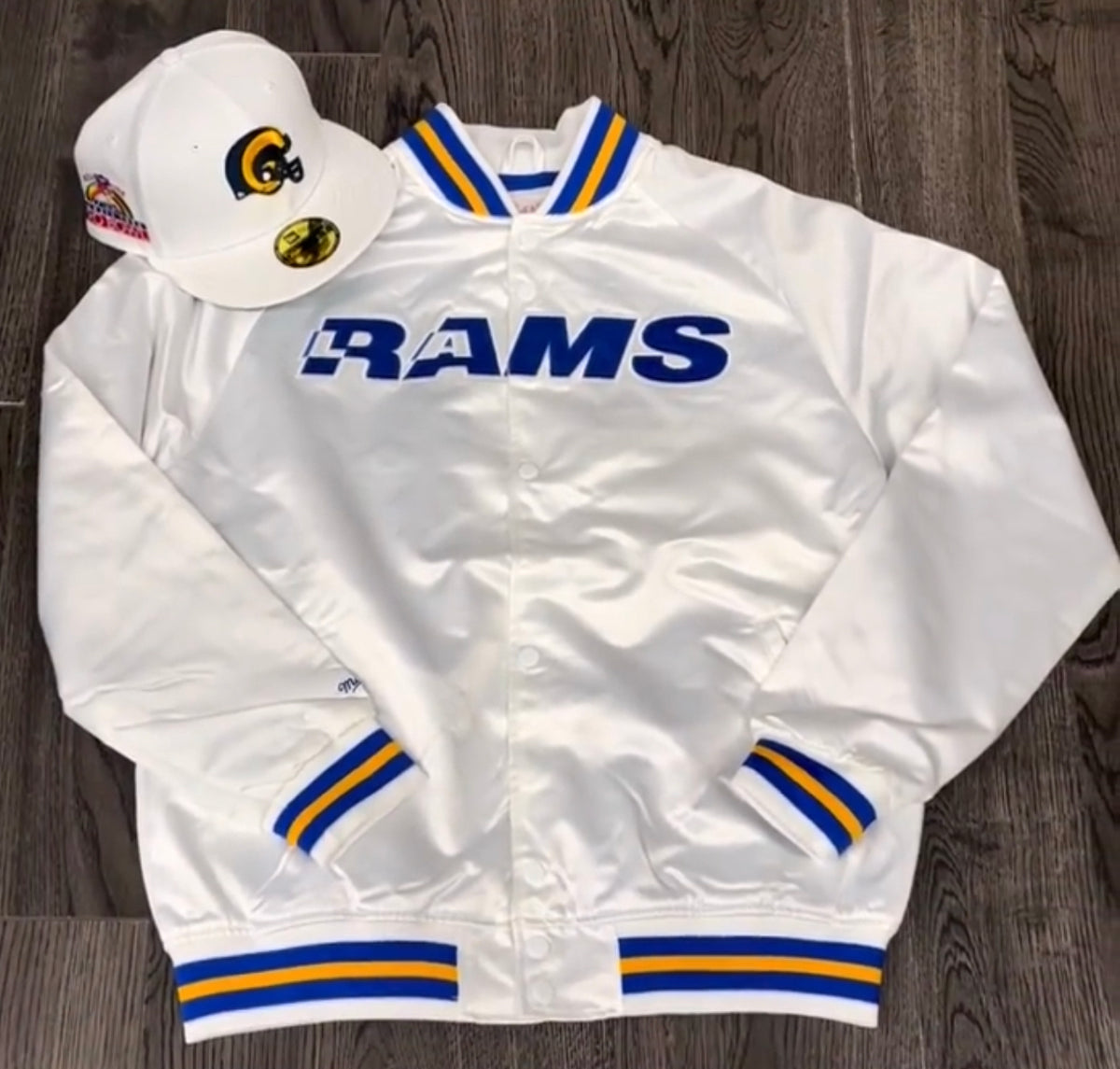 Los Angeles Rams Mens Jacket Mitchell Ness Light Satin White