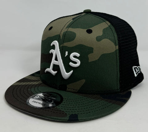 Oakland Athletics Snapback New Era Camo Mesh Trucker Cap Hat Grey UV