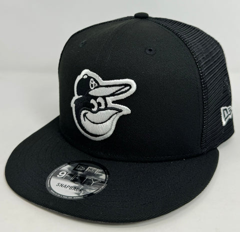 Baltimore Orioles Snapback New Era Black White Mesh Trucker Cap Hat Grey UV