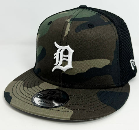 Detroit Tigers Snapback New Era Camo Mesh Trucker Cap Hat Grey UV