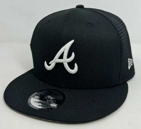 Atlanta Braves Snapback New Era Black Mesh Trucker Cap Hat Grey UV