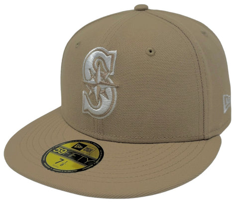 Seattle Mariners Fitted New Era 59FIFTY Camel Cap Hat Grey UV