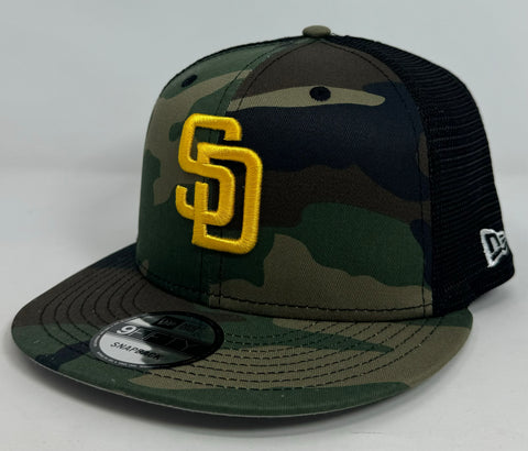 San Diego Padres Snapback New Era Camo Mesh Trucker Cap Hat Grey UV