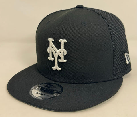 New York Mets Snapback New Era Black Mesh Trucker Cap Hat Grey UV