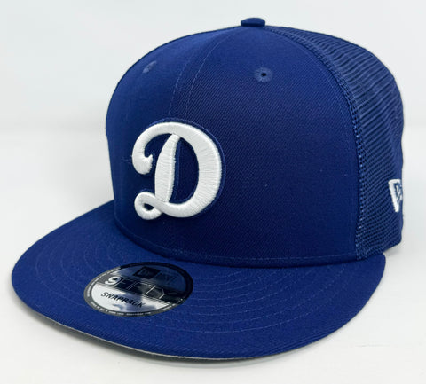 Los Angeles Dodgers D Logo Snapback New Era Blue Mesh Trucker Cap Hat Grey UV