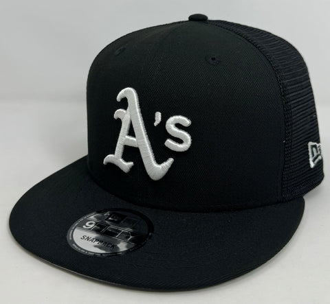 Oakland Athletics Snapback New Era Black Mesh Trucker Cap Hat Grey UV