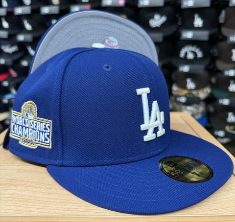 Los Angeles Dodgers Fitted New Era 59Fifty 2020 Champions Blue Cap Hat. Grey UV