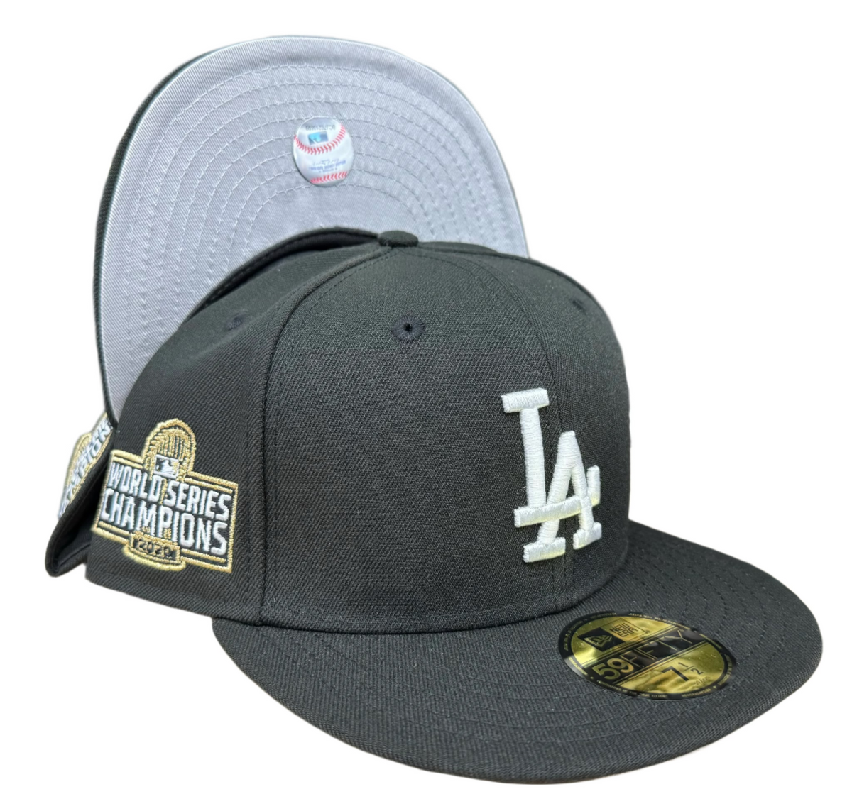 Los Angeles Dodgers Fitted New Era 59Fifty 2020 Champions Black Cap Hat. Grey UV THE 4TH QUARTER