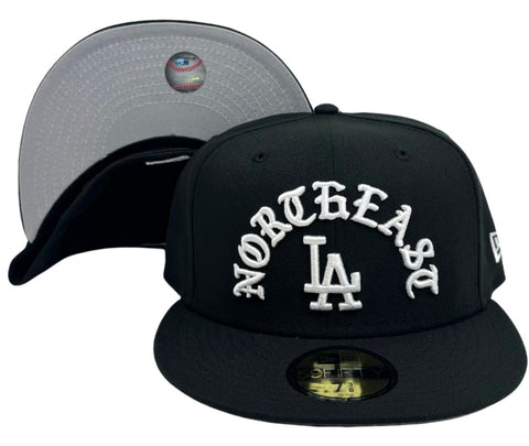 Los Angeles Dodgers Northeast LA Fitted New Era 59Fifty Black Cap Hat Grey UV