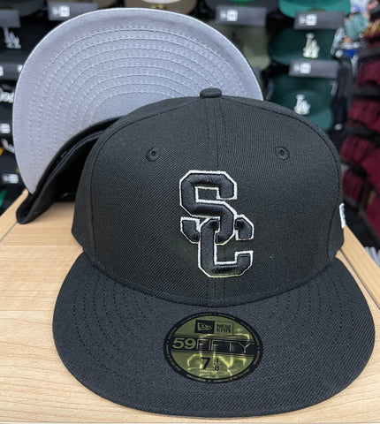 USC Trojans Fitted New Era Outline Black Cap Hat Grey UV