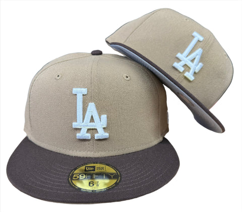 Los Angeles Dodgers Fitted New Era 59Fifty Khaki Burnt Wood Hat Grey UV