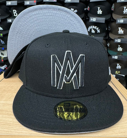 Aguilas de Mexicali Fitted New Era 59Fifty Black White Cap Hat. Grey UV