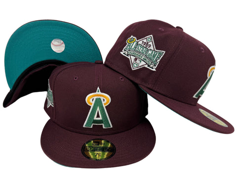 Anaheim Angels Fitted New Era 59Fifty 89 ASG Maroon Hat Cap Teal UV