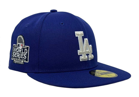 Los Angeles Dodgers Fitted New Era 59Fifty 2024 Silver WS Blue Cap Hat Grey UV
