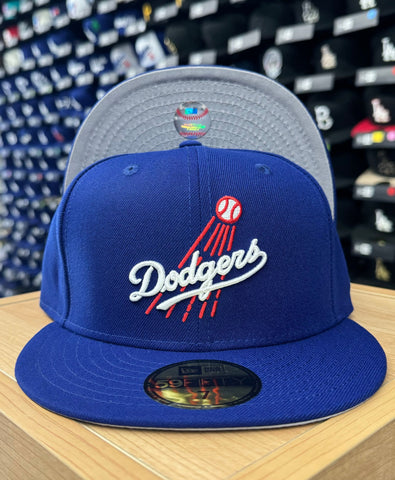 Los Angeles Dodgers Fitted New Era 59Fifty Fly Ball Blue Cap Hat Grey UV