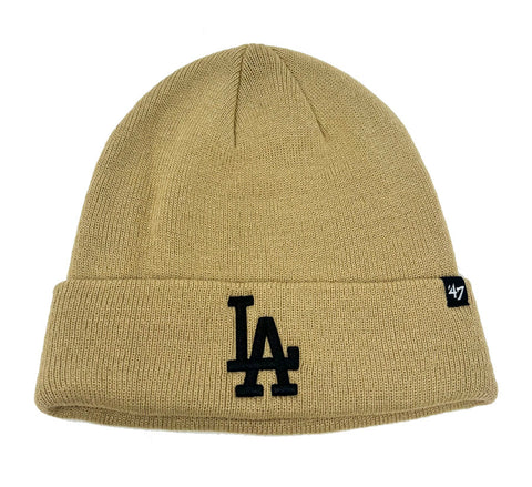 Los Angeles Dodgers Beanie Knit 47 Brand Fold Khaki Black Logo