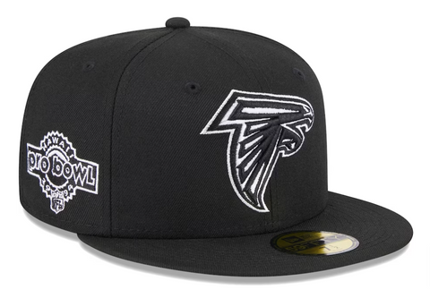 Atlanta Falcons Fitted New Era 59Fifty Pro Bowl Black White Hat Cap