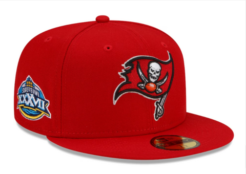 Tampa Bay Buccaneers Fitted New Era 59FIFTY Super Bowl XXXVII Red Cap Hat Grey UV