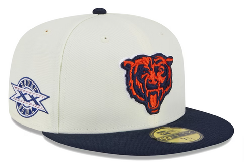 Chicago Bears Fitted New Era 59Fifty Super Bowl Patch Chrome Cap Hat Grey UV