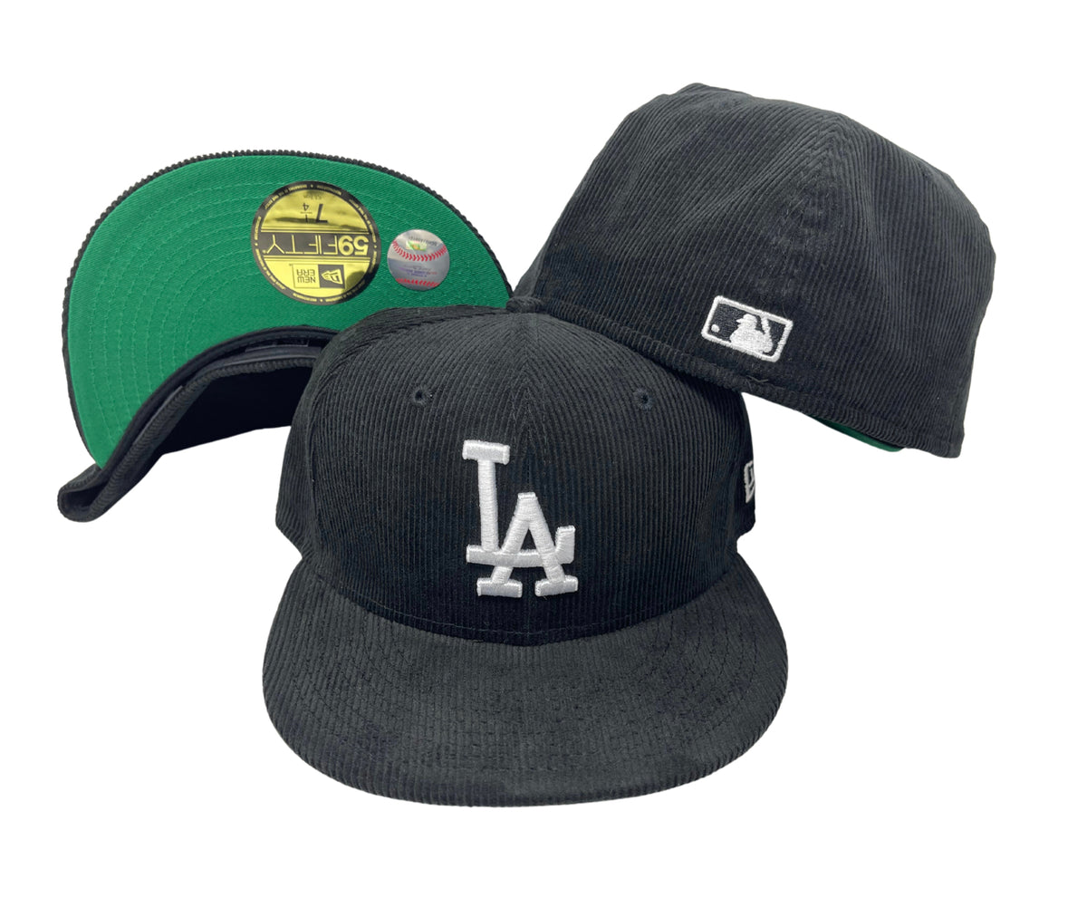 Dodgers New Era Fitted 59fifty LA Logo Black Corduroy Cap Hat