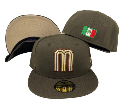 Mexico WBC Fitted New Era 59Fifty "m" Logo Brown Hat Camel UV