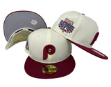 Philadelphia Phillies Fitted New Era 59Fifty World Series Chrome Burgundy Cap Hat Grey UV