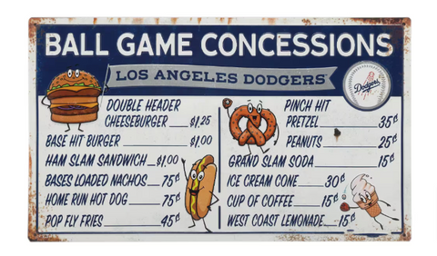 Los Angeles Dodgers Ball Game Concessions Metal Sign