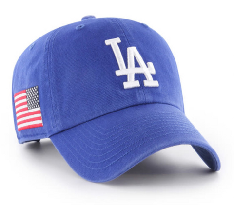 Los Angeles Dodgers Strapback '47 Brand Clean Up Adjustable Cap Hat USA Flag Blue