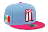 Mexico Fitted New Era 59Fifty WBC "m" Logo Blue Pink Hat Grey UV