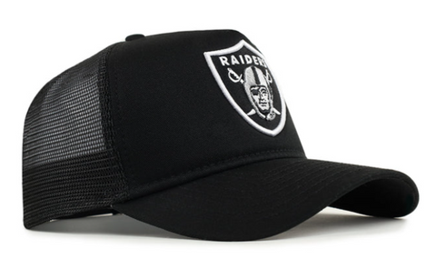 Raiders Snapback 9Forty New Era A-Frame Trucker Cap Hat Black