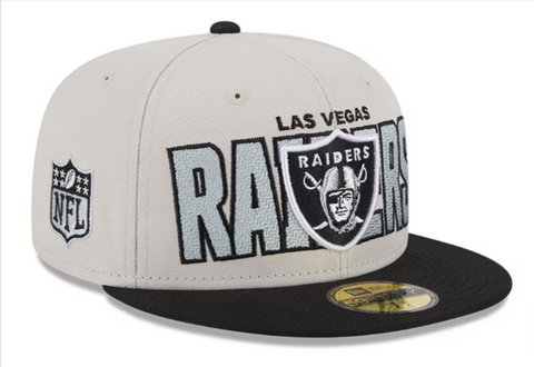 Las Vegas Raiders Fitted New Era 59Fifty NFL Draft 2023 Stone Black Cap Hat Grey UV