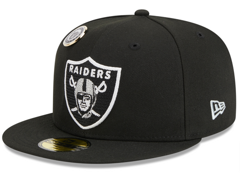 Las Vegas Raiders Fitted New Era 59Fifty Pin Black Cap Hat Grey UV