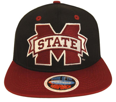 Mississippi State Bulldogs Snapback Logo Retro Cap Hat 2 Tone Black Burgundy - THE 4TH QUARTER