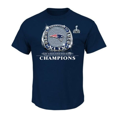 New England Patriots Mens Majestic Super Bowl XLIV Victory Bling T-Shirt Navy - THE 4TH QUARTER