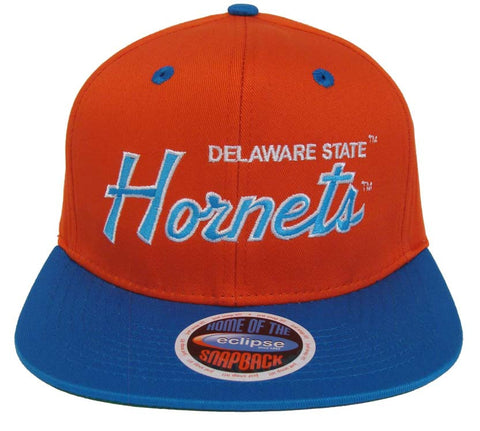Delaware State Hornets Snapback Script Retro Cap Hat 2 Tone Orange Blue - THE 4TH QUARTER