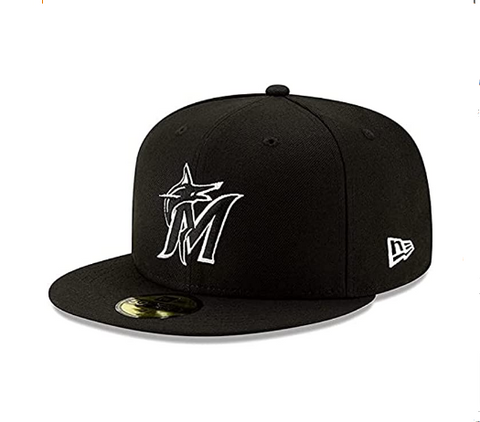 Miami Marlins Fitted New Era 59Fifty Black White New Logo Cap Hat