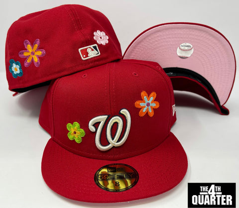 Washington Nationals Fitted New Era 59Fifty Flower Power Red Hat Cap Pink UV