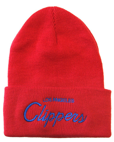 Los Angeles Clippers Beanie Mitchell & Ness Script Cuff Knit Hat Cap Red - THE 4TH QUARTER