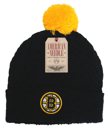 Boston Bruins Beanie AN Bit Cold Pom Top Cuff Knit 2 Tone Hat - THE 4TH QUARTER