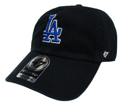 Los Angeles Dodgers Strapback '47 Brand Clean Up Adjustable Cap Hat Blue Logo Black - THE 4TH QUARTER