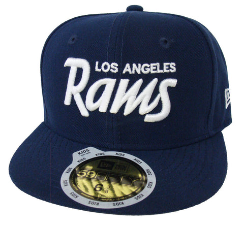 Los Angeles Rams Fitted Kids New Era 59FIFTY Script Cap Hat Navy - THE 4TH QUARTER