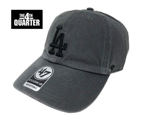 Los Angeles Dodgers Strapback '47 Brand Clean Up Adjustable Black Logo Charcoal Cap Hat