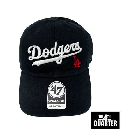 Los Angeles Dodgers Strapback '47 Brand Wordmark Clean Up Adjustable Cap Hat Black Red LA