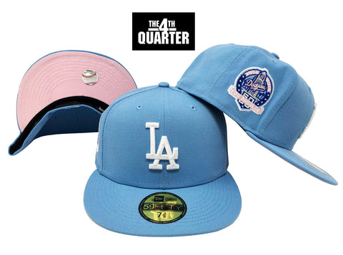Los Angeles Dodgers Fitted New Era 59Fifty 60th Anniversary Side Patch Sky Cap Hat Pink UV
