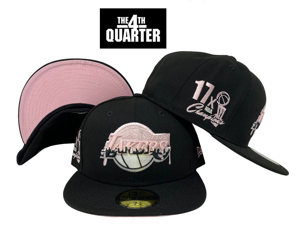 Mitchell and Ness Los Angeles Lakers Pink Under Script Snapback Hat Black