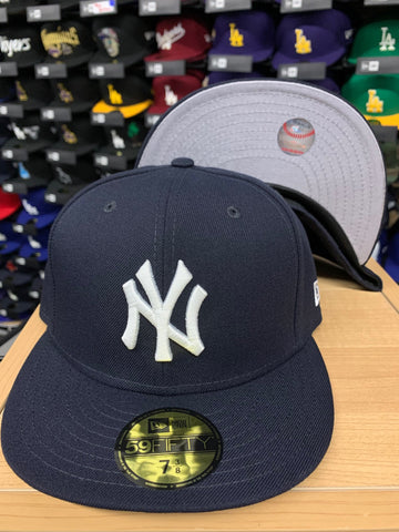 New York Yankees Fitted New Era 59FIFTY Wool Logo Navy Cap Hat Grey UV