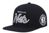 Brooklyn Nets Snapback Mitchell & Ness Silver Script Cap Hat All Black Patch